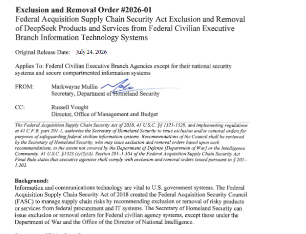Trecho do anexo oficial do DHS: Exclusion and Removal Order 2026-01, com data original de 24 de julho de 2026