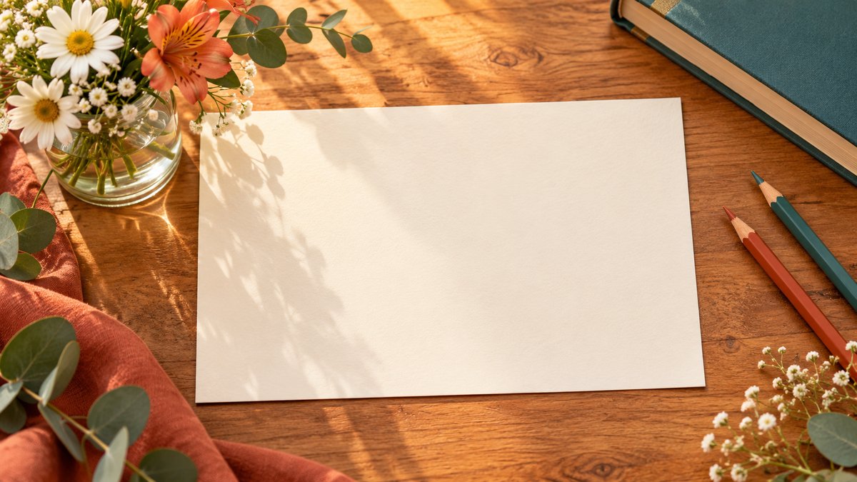 Fundo floral claro com caderno e lápis